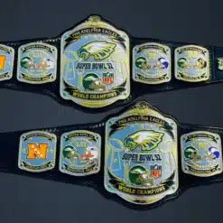 Super Bowl Fantasy Football Championship Belt with Philadelphia Eagles logo and customizable side plates.