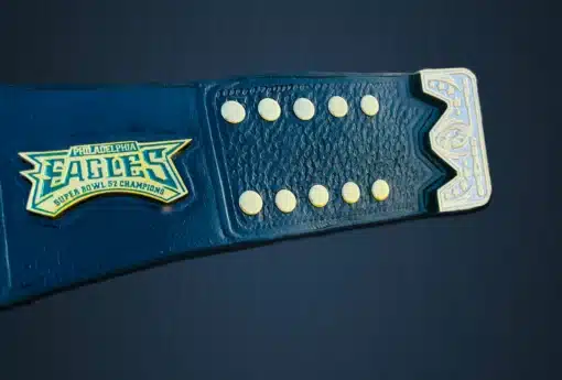 Philadelphia Eagles-themed Fantasy Football Champion Belt with gold and silver plate finishes.