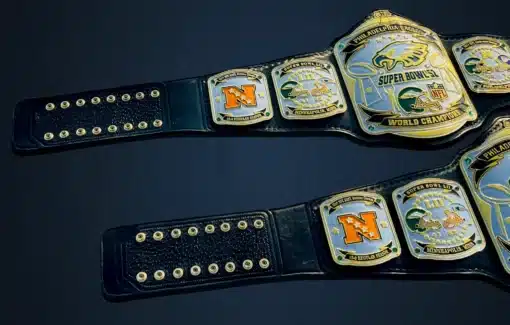 Personalized Football Championship Belt with Philadelphia Eagles design and premium leather strap.