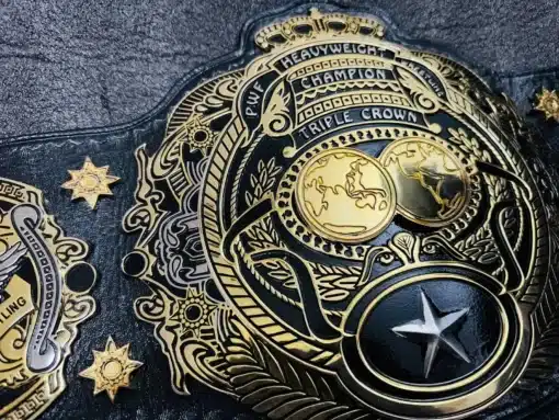 Stunning gemstone embellishments on the Triple Crown Wrestling Championship Belt.