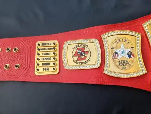 School award belt with HD engraved plates, real leather strap, and customizable designs for special student awards.