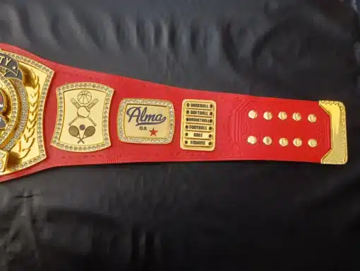 Custom high school championship belt designed for sports events and student recognition programs.