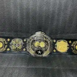 Full display of the Triple Crown Wrestling Championship Belt featuring heavyweight gold-plated plates.