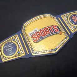 Complete view of the Barstool Sports Championship Belt with centerpiece and side plates.