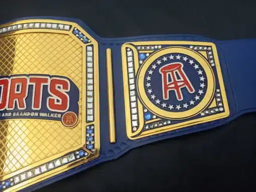 Side plate of the Barstool Sports belt showcasing customizable options with names.