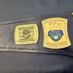 Customizable side plates of The Ultimate Football Belt showcasing league logos and designs.
