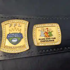 Custom side plates on the Gridiron Glory Spinner Belt, including Alvin and the Chipmunks logo.