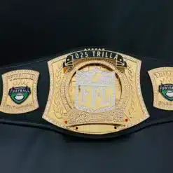Custom fantasy football championship belt with spinner centerpiece and gold plating