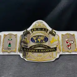 Premium Retro Gaming Championship Belt with 5mm thick HD engraved plates, ideal for eSports and gaming events.