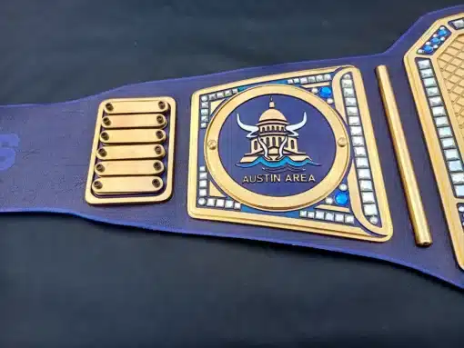 Award-winning championship belt with deep engraving and genuine leather, ideal for corporate events and milestones.