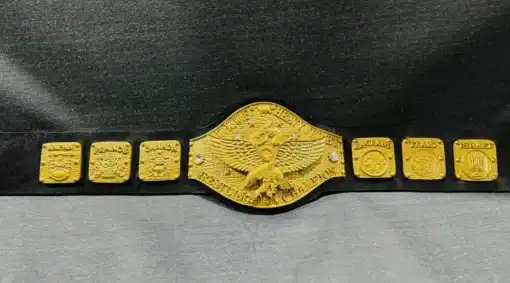 Vintage WWWF Heavyweight Championship Belt with gold-plated eagle center plate