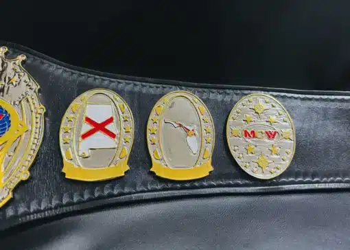 Wrestling federation championship belt with gold-plated plates