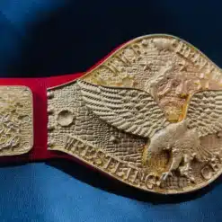 Right-side close-up of the World Heavyweight Wrestling Championship Belt, displaying the finely detailed country engravings.