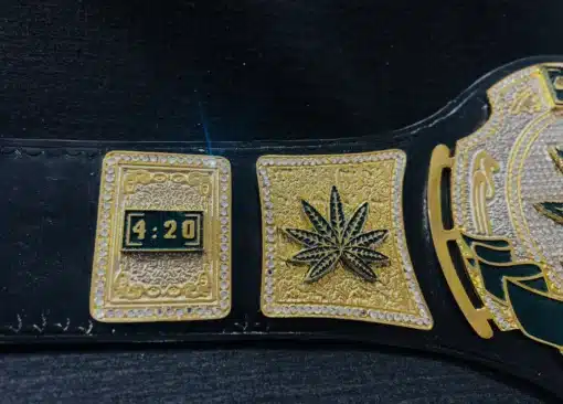 old side plates with "4:20" engravings and cannabis leaf details.