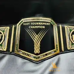 High-end WWE-style slot tournament trophy belt with engraved details.