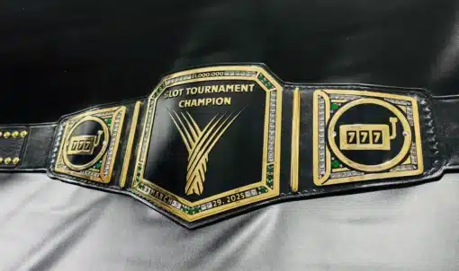 Customizable slot tournament trophy belt for casino events and competitions.