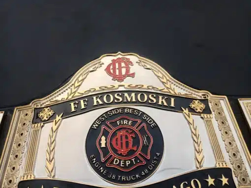 Celebrate firefighter excellence with a custom service recognition belt, featuring engraved department logos.