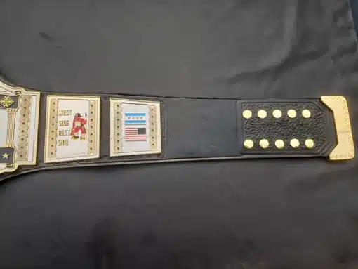 Customizable firefighter championship belt with personalized logos and department branding for awards and recognition.
