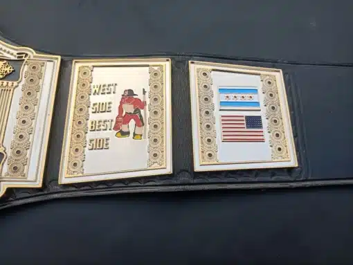 Premium firefighter award belt, customizable with names, logos, and event-specific text for recognition ceremonies.