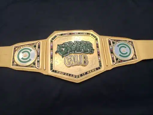 Fully customizable 420 championship belt with cannabis-themed design and gold plating