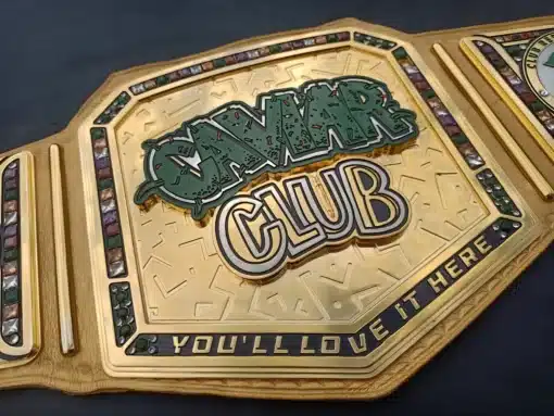 Luxury gold event belt created for private 420 club celebrations