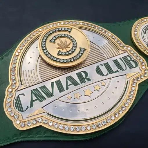 Award belt with HD engraved plates and shiny gems for elite 420 clubs