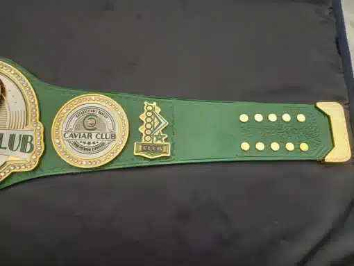 Fully customizable belt with premium gems and green strap for club awards