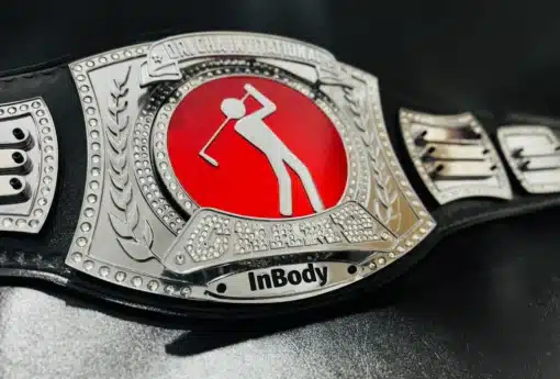 personalized award belt for corporate milestones, engraved with logos and names to honor outstanding achievements.