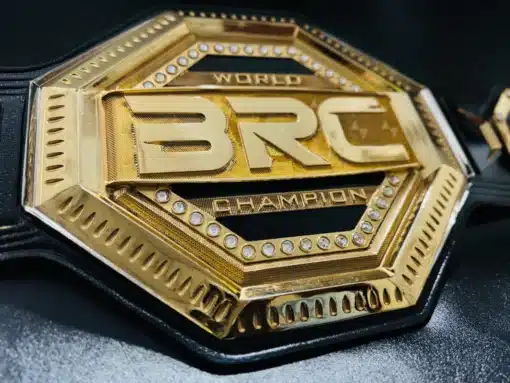 Championship belt featuring client branding and logo