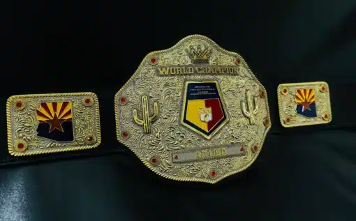 Fully customizable Arizona Fantasy Football League belt with detailed engraving, logo, and real leather strap.