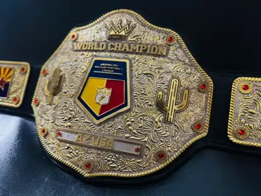Custom fantasy football belt designed with premium real leather strap and Big Gold style for Arizona FFL.
