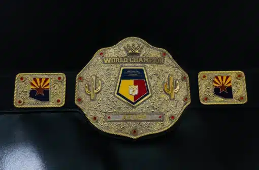 Deep HD engraved Arizona FFL belt featuring high-detail craftsmanship and fantasy football league logo.
