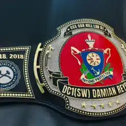 A custom Navy Meritorious Service Championship Belt, Admiral Edition, celebrating distinguished service and contributions in the Navy.