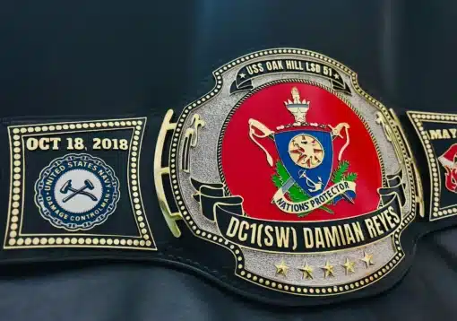 A custom Navy Meritorious Service Championship Belt, Admiral Edition, celebrating distinguished service and contributions in the Navy.