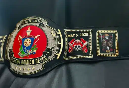 A custom Marine Corps Commendation Championship Belt, awarded for exceptional performance and commitment to duty.