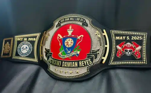 A custom Navy Combat Action Ribbon Championship Belt, honoring courage and service in combat situations.