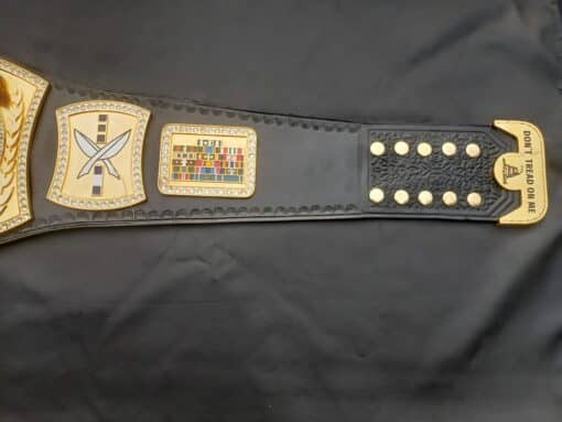 Tribute belt with nameplate, branch symbols, and full-color ribbons for military service honors