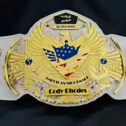 American Nightmare Cody Rhodes wrestling belt replica with gold-plated plates and white strap