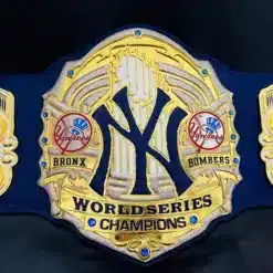 Custom Yankees baseball championship belt with engraved gold plates