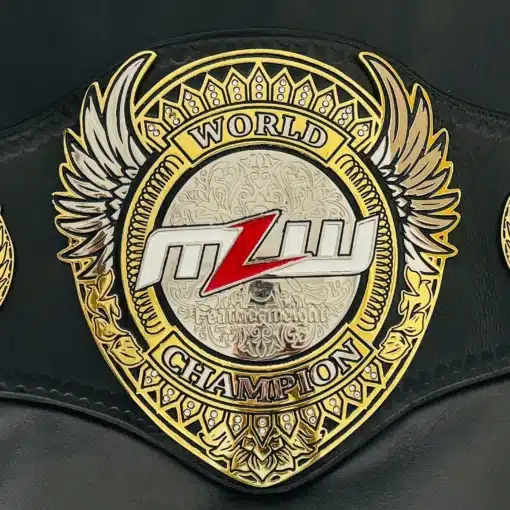 MLW World Championship replica belt with gold winged design