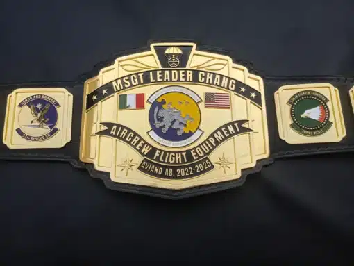 Belt with customizable nameplate, American and Italian flags.
