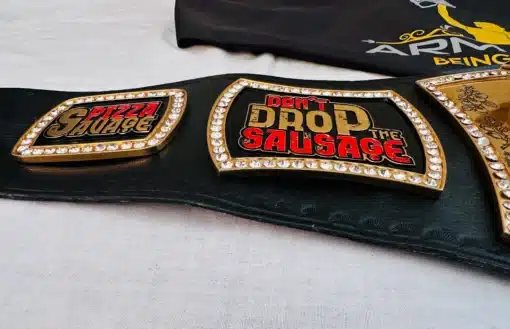 Custom side plate labeled “Pizza Savage” with a rugged design and red lettering.