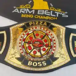 Custom spinner championship belt used as a food competition award for pizza events and contests.