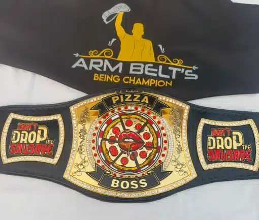 Gold-plated customizable belt for best chef or pizza maker, ideal for culinary contests or novelty awards.