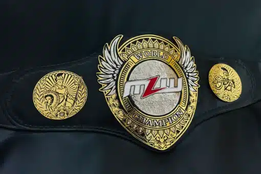Genuine leather strap on Major League Wrestling replica title belt with gold plates
