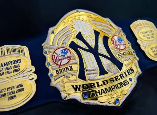 Custom award belt for sports fans featuring Yankees World Series history