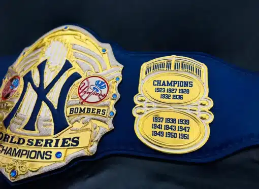 Bronx Bombers-themed custom belt for Yankees baseball achievements