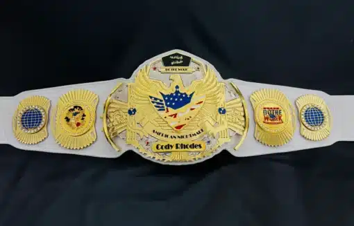 American flag shield, eagle wings, and Cody Rhodes tribute nameplate