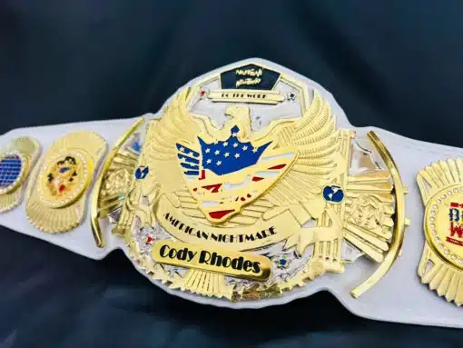 WWE-style Cody Rhodes replica belt with gold detailing and custom nameplate