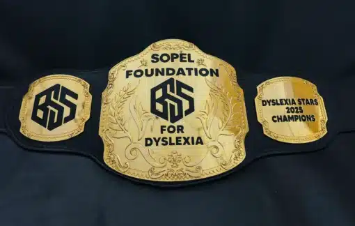 Design your own charity, school, or business award belt with engraved text and logo